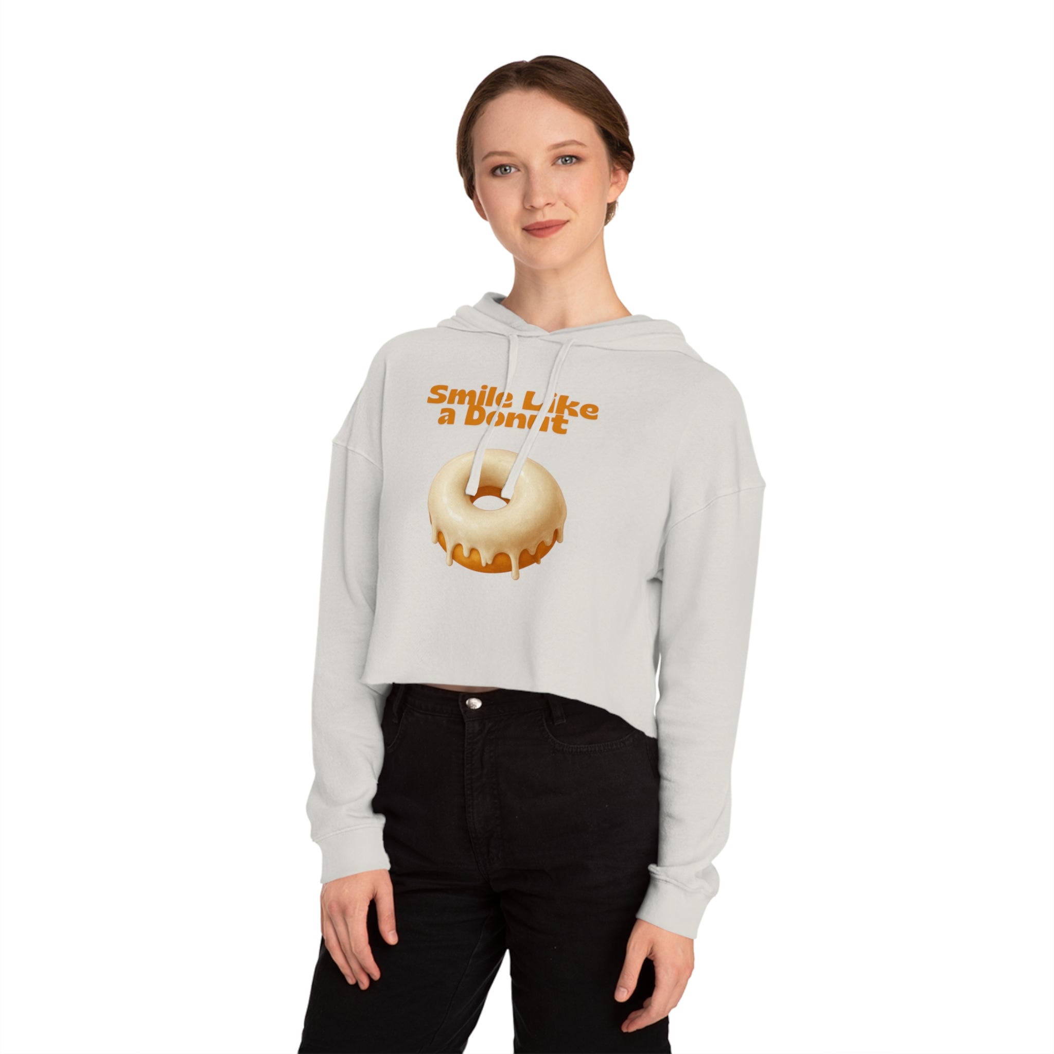 Cropped Hoodie “Smile Like a Donut” — Cute Donut Graphic Women’s Crop Hooded Sweatshirt