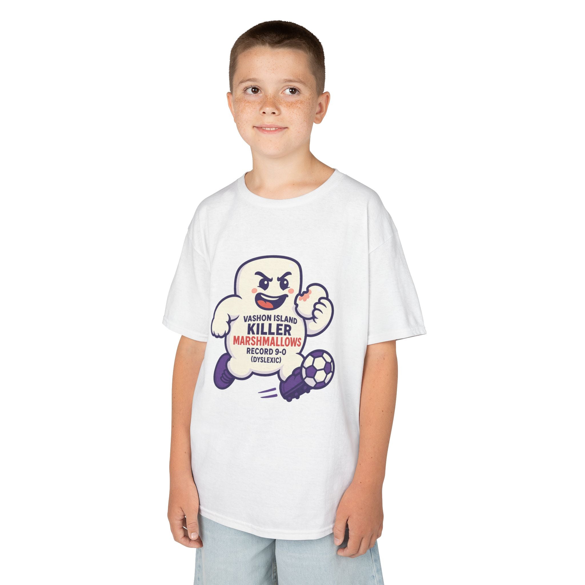 Kids Tee — 'Marshmallow Killer' Soccer Graphic